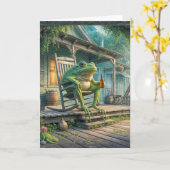 ロッキングチェアに座っているカエル カード (黄色い花)