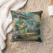 ロッキングチェアに座っているカエル クッション (ブランケット)