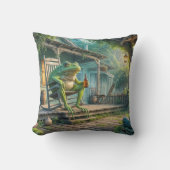 ロッキングチェアに座っているカエル クッション (正面)