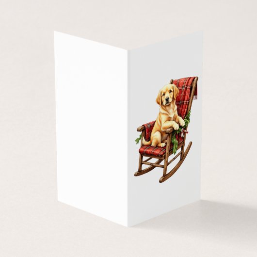 ロッキングチェアに座る犬のクリスマスカード (外部)