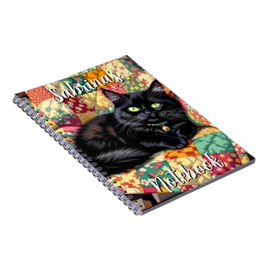 ロッキングチェアの可愛い黒猫パーソナライズされた ノートブック (右側)