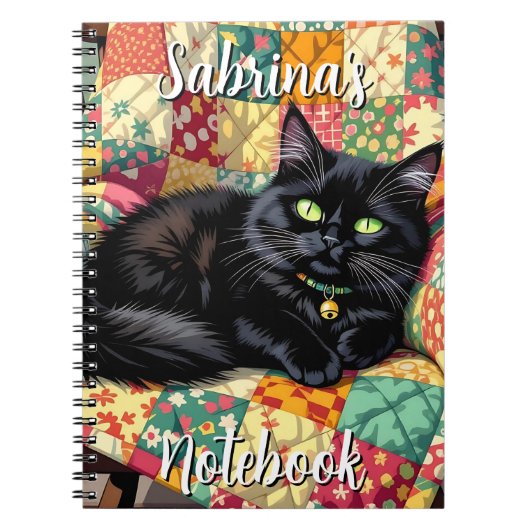 ロッキングチェアの可愛い黒猫パーソナライズされた ノートブック (正面)