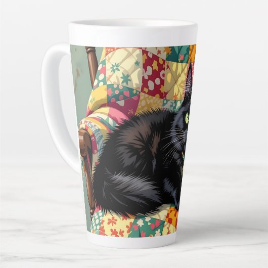 ロッキングチェアの可愛い黒猫 カフェラテマグ (左アングル)