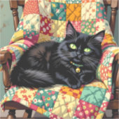 ロッキングチェアの可愛い黒猫 シール (正面)