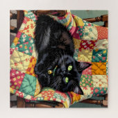 ロッキングチェアの可愛い黒猫 ジグソーパズル (横)