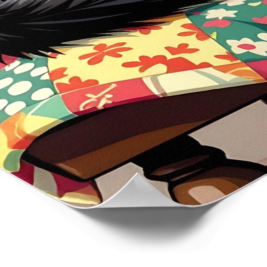 ロッキングチェアの可愛い黒猫 ポスター (角)