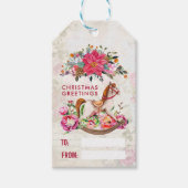 ロッキングビクトリアンホース&ポインセチア・クリスマス ギフトタグ (正面)