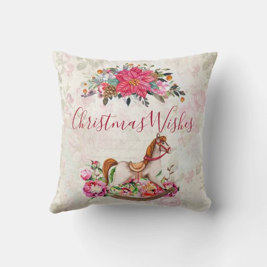 ロッキングビクトリアンホース&ポインセチア・クリスマス クッション (裏面)