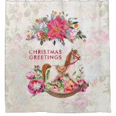 ロッキングビクトリアンホース&ポインセチア・クリスマス シャワーカーテン (正面)