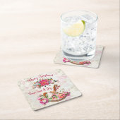 ロッキングビクトリアンホース&ポインセチア・クリスマス スクエアペーパーコースター (インサイチュ)