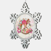 ロッキングビクトリアンホース&ポインセチア・クリスマス スノーフレークピューターオーナメント (右)