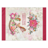 ロッキングビクトリアンホース&ポインセチア・クリスマス テーブルクロス (正面(横))