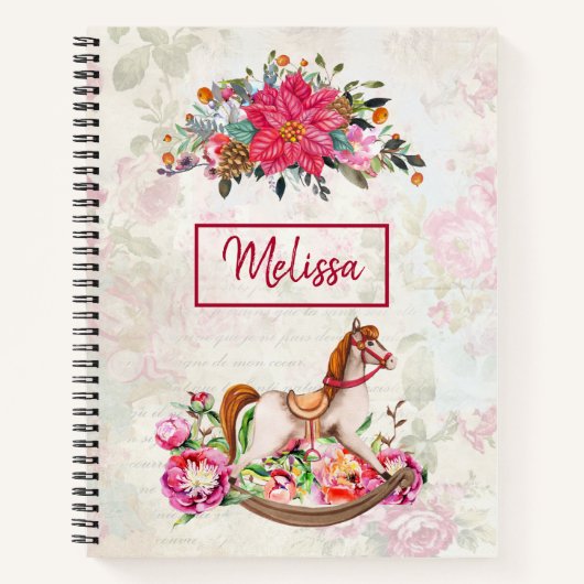 ロッキングビクトリアンホース&ポインセチア・クリスマス ノートブック (正面)