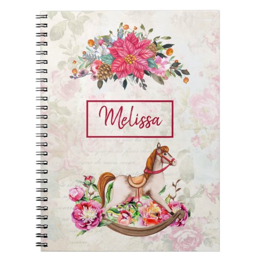 ロッキングビクトリアンホース&ポインセチア・クリスマス ノートブック (正面)