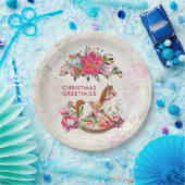 ロッキングビクトリアンホース&ポインセチア・クリスマス ペーパープレート (パーティー)