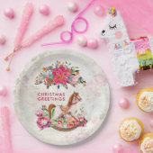 ロッキングビクトリアンホース&ポインセチア・クリスマス ペーパープレート (パーティー)