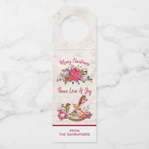 ロッキングビクトリアンホース&ポインセチア・クリスマス ボトルネックタグ