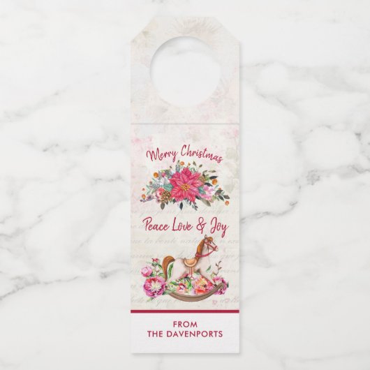 ロッキングビクトリアンホース&ポインセチア・クリスマス ボトルネックタグ (正面)