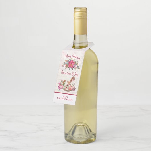 ロッキングビクトリアンホース&ポインセチア・クリスマス ボトルネックタグ (アングル)