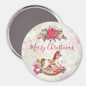 ロッキングビクトリアンホース&ポインセチア・クリスマス マグネット (正面/裏面)