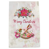 ロッキングビクトリアンホース&ポインセチア・クリスマス ミディアムペーパーバッグ (正面)