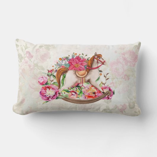 ロッキングビクトリアンホース&ポインセチア・クリスマス ランバークッション (正面)