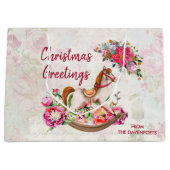 ロッキングビクトリアンホース&ポインセチア・クリスマス ラージペーパーバッグ (正面)