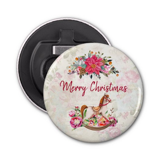 ロッキングビクトリアンホース&ポインセチア・クリスマス 栓抜き (正面)