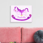 ロッキングホースあなたの名前を追加パープル子供部屋アート キャンバスプリント (インサイチュ (リビング))