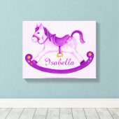ロッキングホースあなたの名前を追加パープル子供部屋アート キャンバスプリント (インサイチュ (ウッドフロア))