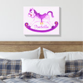 ロッキングホースあなたの名前を追加パープル子供部屋アート キャンバスプリント (インサイチュ (寝室))