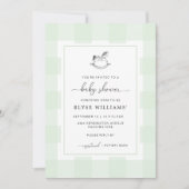 ロッキングホースのグリーンチェックのベイビーシャワー招待状 招待状 (正面)