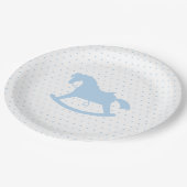 ロッキングホースのシルエットベビーシャワープレートブルー ペーパープレート (アングル)