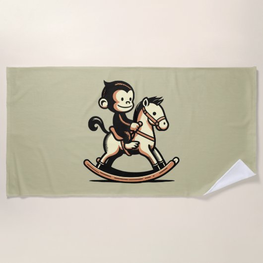 ロッキングホースの任意の色のサル ビーチタオル (正面)