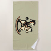 ロッキングホースの任意の色のサル ビーチタオル (正面)