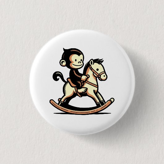 ロッキングホースの任意の色のサル 缶バッジ (正面)