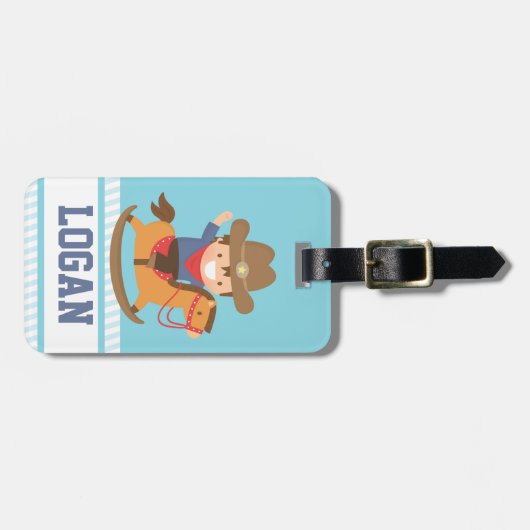 ロッキングホースの可愛いカウボーイパーソナライズされた ラゲッジタグ (正面横)