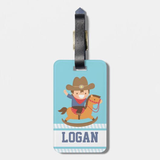 ロッキングホースの可愛いカウボーイパーソナライズされた ラゲッジタグ (裏面縦)