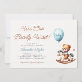 ロッキングホースの男の赤ちゃんシャワーを待つ 招待状 (正面)