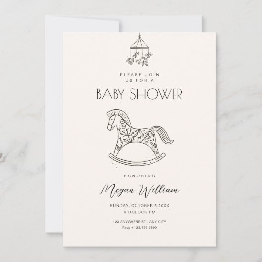 ロッキングホースアート赤ちゃんシャワー 招待状 (正面)