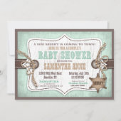 ロッキングホースカウボーイ赤ちゃんシャワーミント 招待状 (裏面)