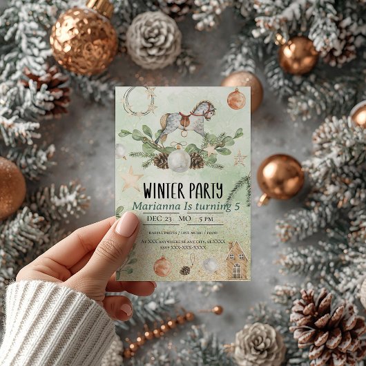 ロッキングホースクリスマスバースデーパーティーの招待状 招待状