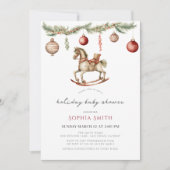 ロッキングホースクリスマスホリデーベビーシャワー 招待状 (正面)