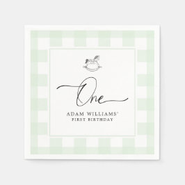 ロッキングホースグリーンジンガム1stバースデーナプキンズ スタンダードカクテルナプキン