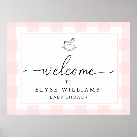 ロッキングホースピンクギンガムウェルカムサイン ポスター (正面)