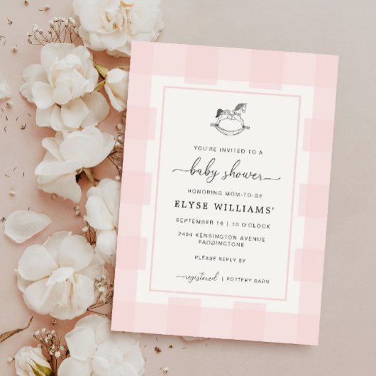 ロッキングホースピンクジンガムベビーシャワー招待状 招待状