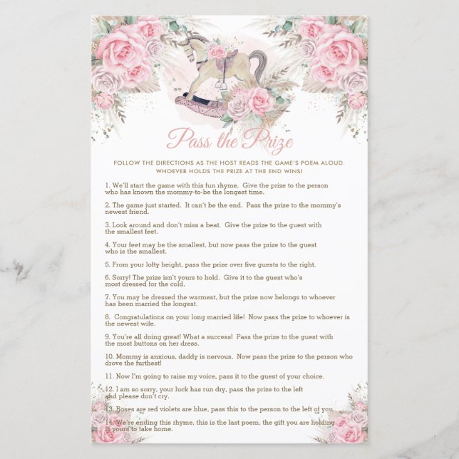 ロッキングホースピンクパンパベビープライズゲームに合格 (正面)