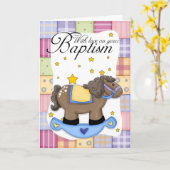 ロッキングホースブルーの洗礼カード カード (黄色い花)