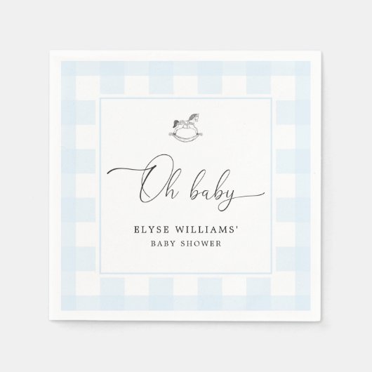 ロッキングホースブルーギンガムオベビー紙ナプキン スタンダードカクテルナプキン (正面)