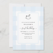 ロッキングホースブルーギンガム1st誕生日招待状 招待状 (正面)